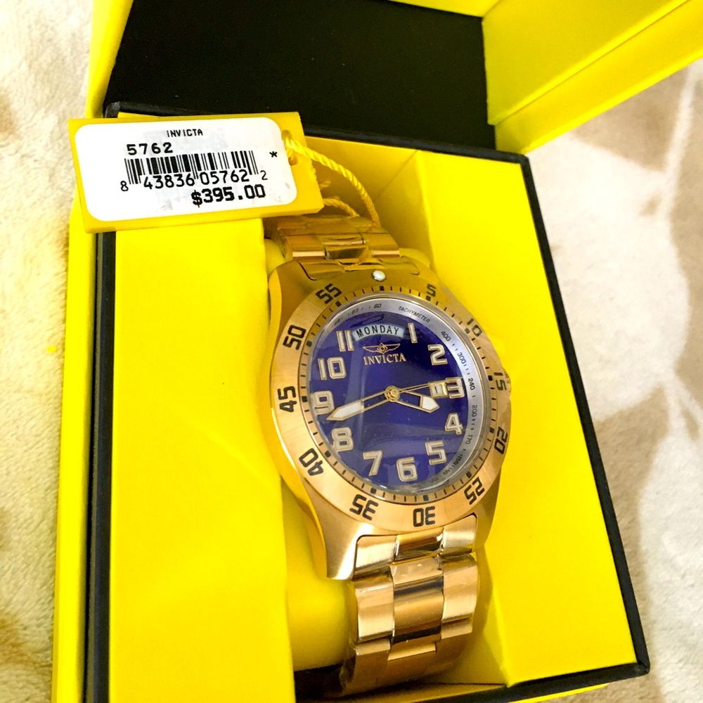 INCIVTA SPECIALTY 5762 MEN’S ROUND GOLD- TONE BLUE DIAL DAY/DATE ANALOG WATCH.